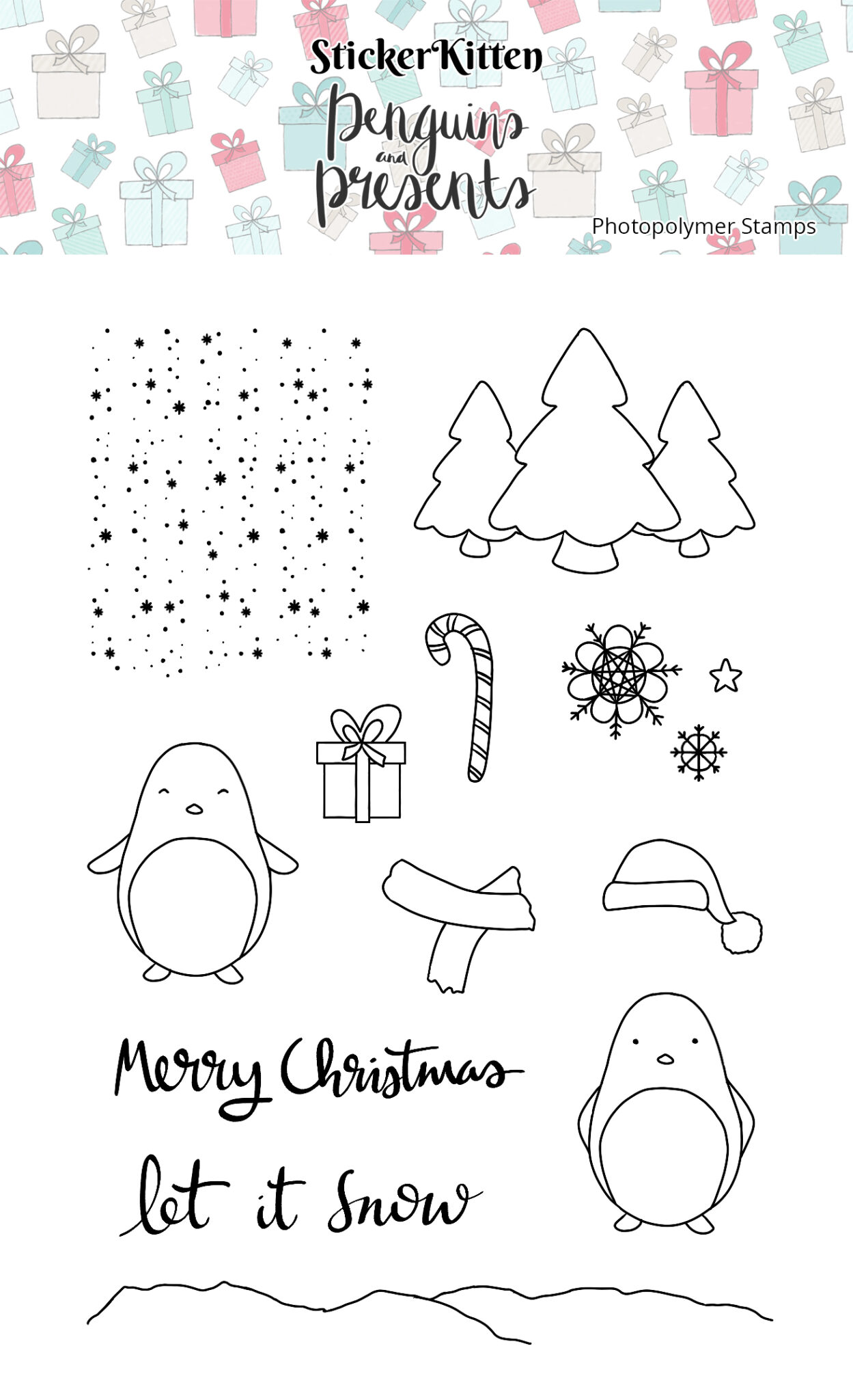 Penguins and Presents photopolymer stamps from StickerKitten