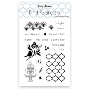 StickerKitten Bird Garden photopolymer stamps - bird, fountain, moroccan lattice, fan art deco pattern, wedding, birthday