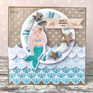 StickerKitten Mermaid Treasures nautical glittered mermaid tail card by Christine Bilyard