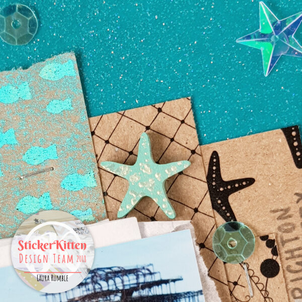 Laura Rumble scrapbook layout with StickerKitten Mermaid Treasures craft papers