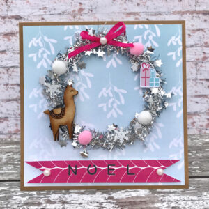 How to make a mini tinsel wreath Christmas card - alpaca wreath card