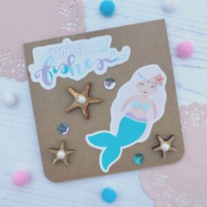 5 super quick handmade card ideas using StickerKitten products - Mermaid Treasures mermaid and starfish card
