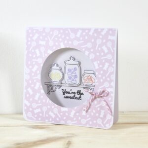 Sweet Pastels handmade card with stamped jars of sweets and 'you're the sweetest' sentiment inside