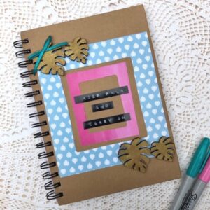 StickerKitten tropical brights notebook with wooden monstera leaves