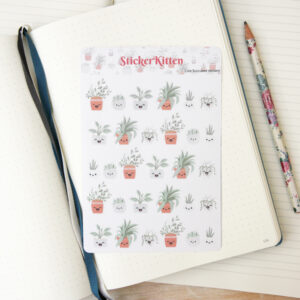 StickerKitten Happy Succulent Stickers - flatlay of sticker sheet (plants with happy faces)