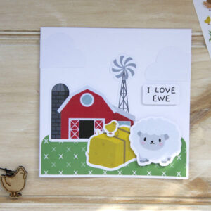 Handmade card showing cute sheep and 'I love ewe' sentiment