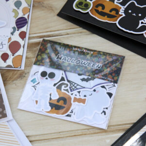 StickerKitten Halloween Ephemera - cute ghosts, pumpkins, poison apple, spider, spiderweb, sweets, skeleton, black cat - pack flatlay