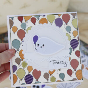 StickerKitten Halloween Ephemera - card with balloons and cute ghost