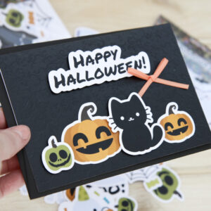 StickerKitten Halloween Ephemera - card with pumpkins and black cat