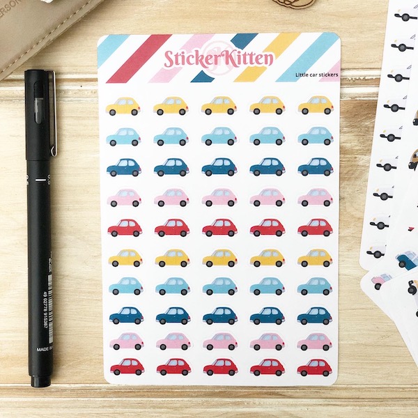 Little car stickers - mini car planner stickers by StickerKitten