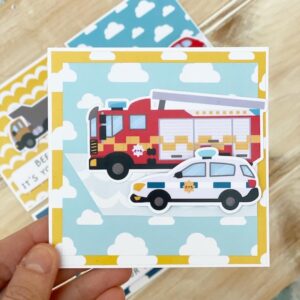 Fire engine card - StickerKitten Vehicles Card Kit