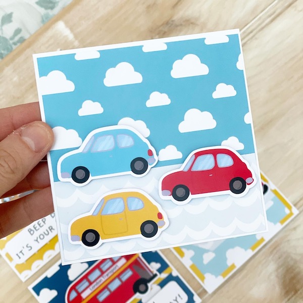 Cute cars card - StickerKitten Vehicles Card Kit
