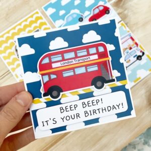 Red Londons bus card - StickerKitten Vehicles Card Kit