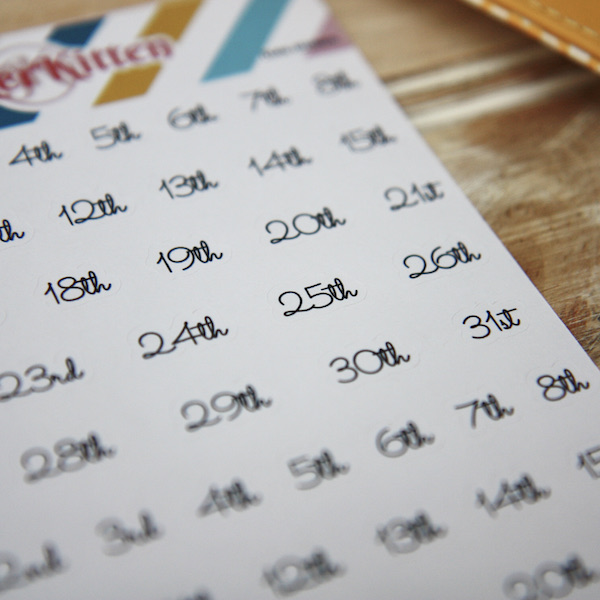 StickerKitten Dates Scripty Text Planner Stickers - closeup of numbers