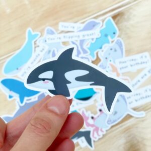 StickerKitten Sea Creatures ephemera - close up of cute killer whale