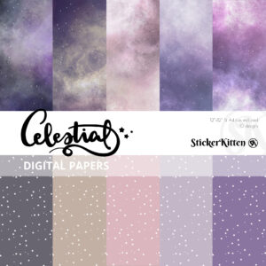 Celestial Digital Paper Pack - Space, Galaxy and Star patterned papers