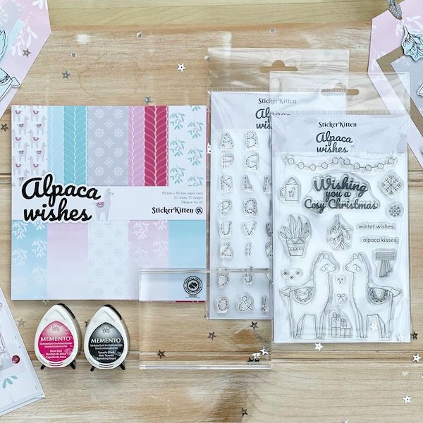 StickerKitten Alpaca Wishes Christmas Stamping Starter Kit to make handmade cards and tags