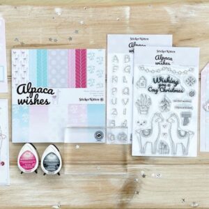 StickerKitten Alpaca Wishes stamping starter kit - stamp sets, paper pack, acrylic block, ink pads