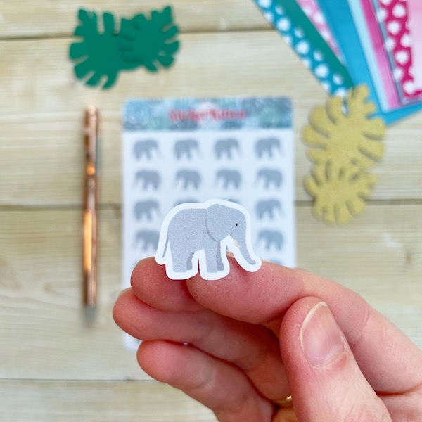 Cute elephant sticker close up
