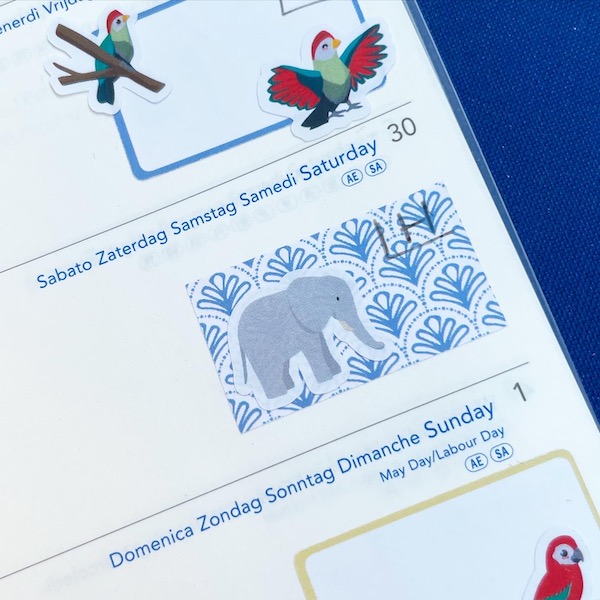 Cute elephant sticker on a planner page