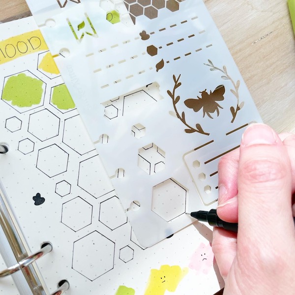 Hexagon bullet journal stencil mood tracker