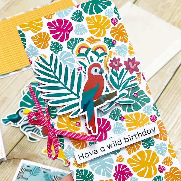 Cute tropical parrot card - StickerKitten Jungle craft supplies