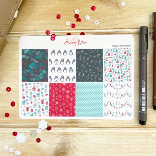 StickerKitten Penguins and Presents full boxes planner stickers