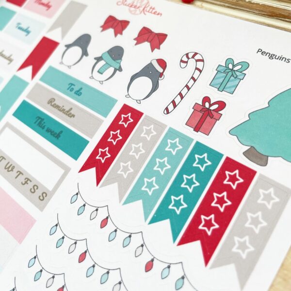 cute penguins christmas planner sticker kit - sticker sheet with checklists, functional and deco stickers