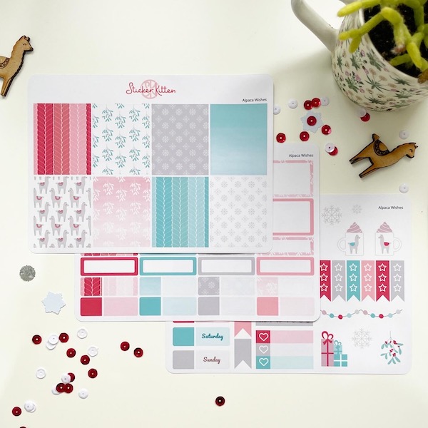 Alpaca Christmas mini weekly planner sticker kit by StickerKitten