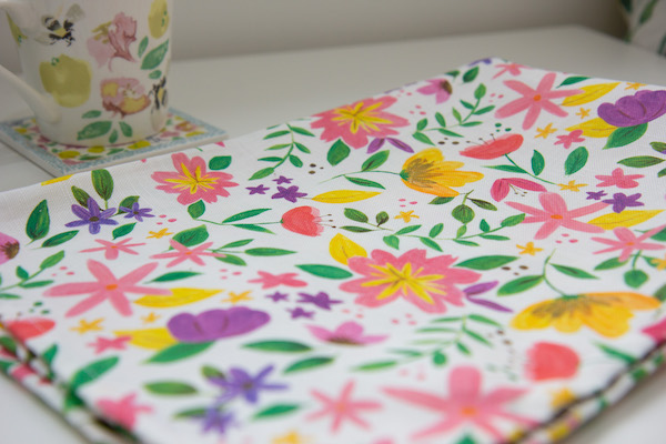 close up of decorative flower tea towel