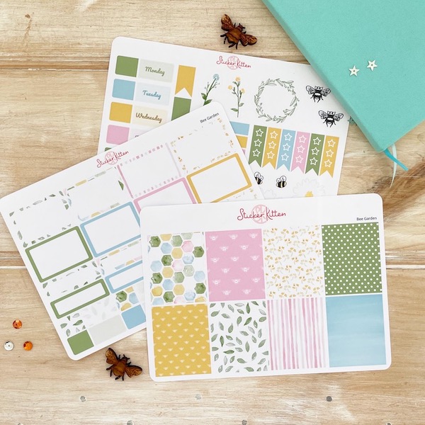 Bee Garden Mini Weekly Planner Sticker Kit for vertical planners - 3 sheets