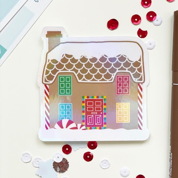 holographic large gingerbread house sticker