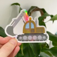 Large holographic vinyl excavator digger sticker for laptops and water bottles