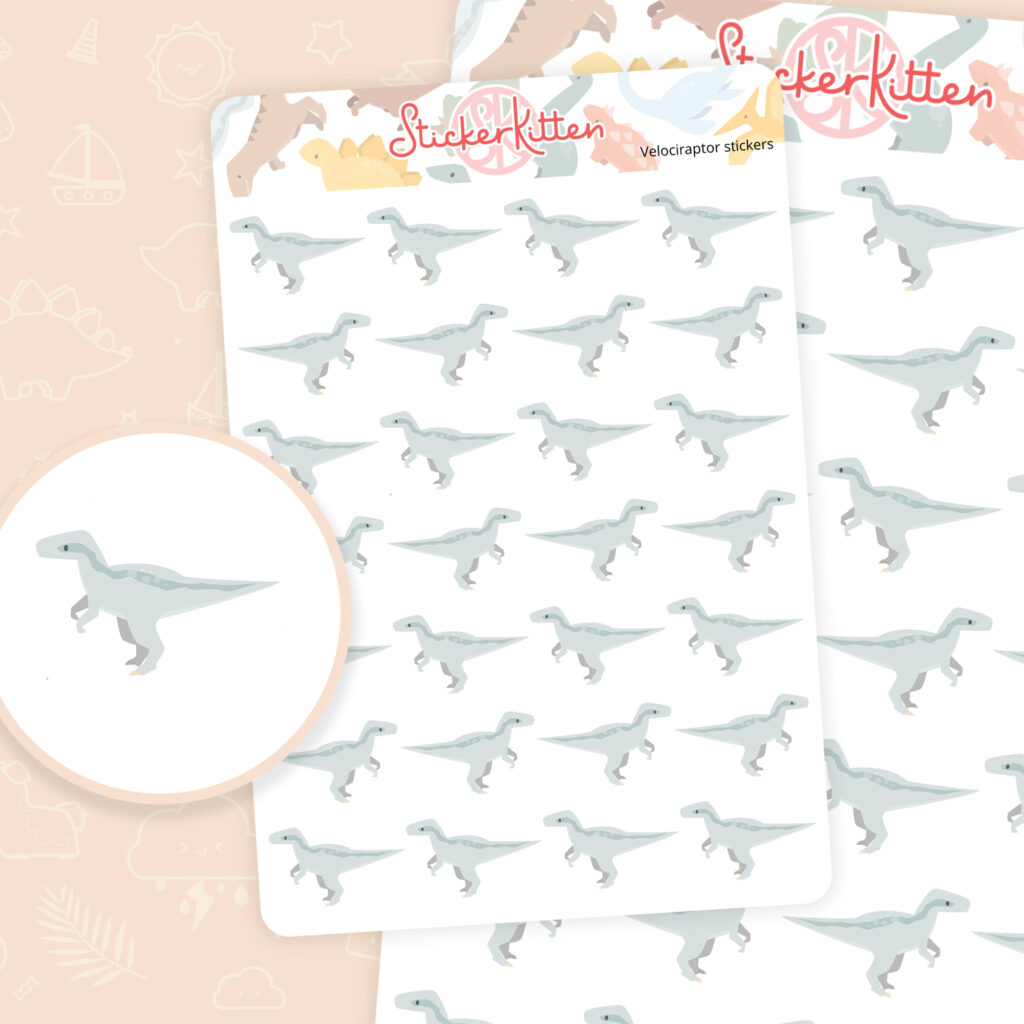 Velociraptor Stickers | Cute Dinosaur Planner Stickers UK