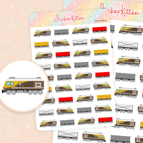 Cute freight train stickers by StickerKitten UK