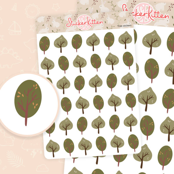 Cute UK woodland tree stickers – planner sticker sheet by StickerKitten UK