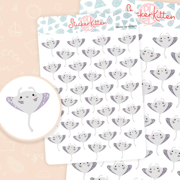 Cute manta ray stickers by StickerKitten UK