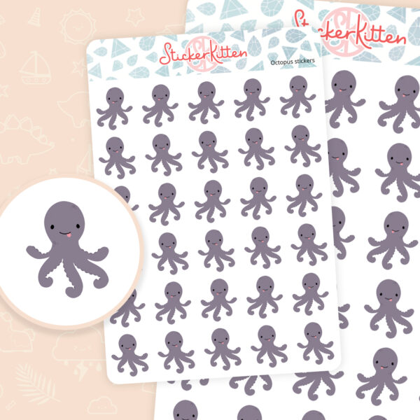 Cute squid octopus stickers by StickerKitten UK