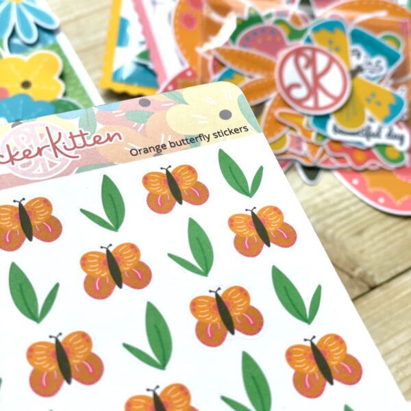 Orange butterfly stickers by StickerKitten UK