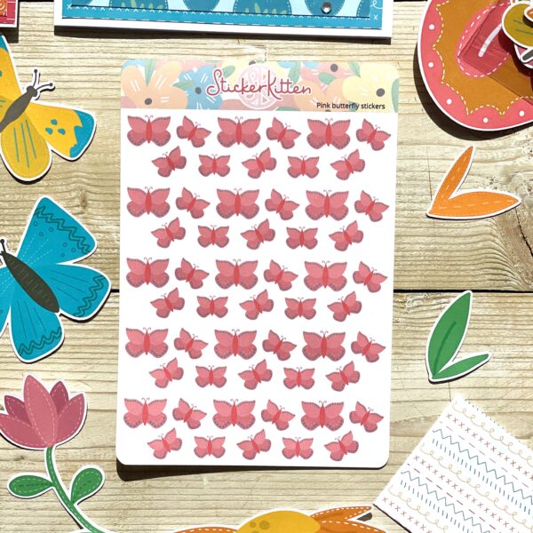 Pink butterfly stickers by StickerKitten UK