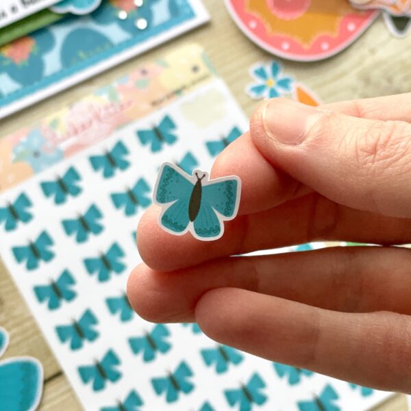 Closeup of blue butterfly sticker