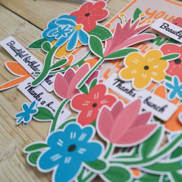 Closeup of Floral Ephemera – paper flower cardmaking toppers by StickerKitten UK