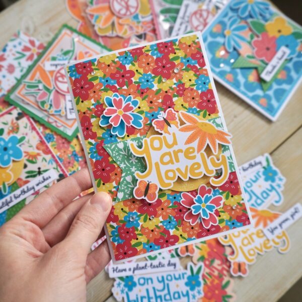 You are lovely – floral handmade card using StickerKitten Bold Floral papers and ephemera