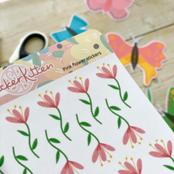 Pink flower sticker sheet by StickerKitten