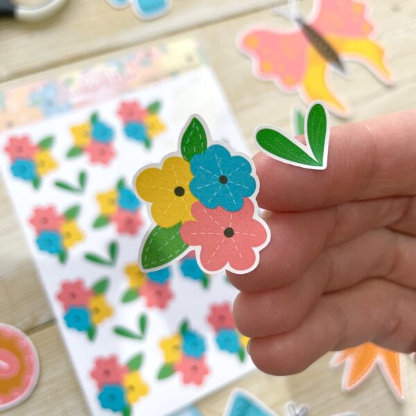 Stitched bouquet floral planner sticker close up