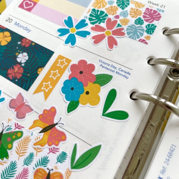 Stitched bouquet floral planner sticker on a planner page