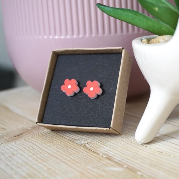 Cute red flower earrings by StickerKitten UK