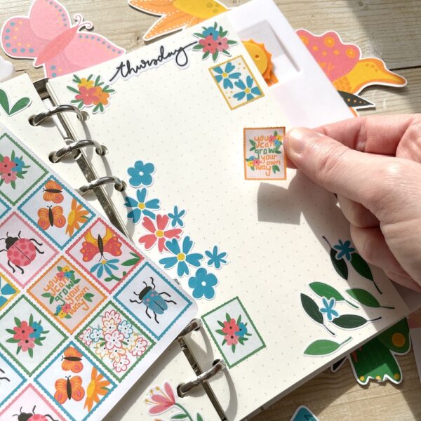 Journalling with stickers – decorating a dot grid page with planner stickers