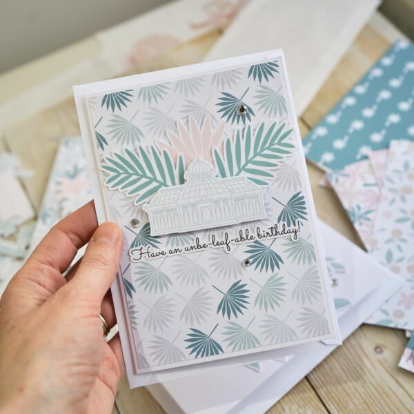 tropical theme handmade birthday card with palm trees