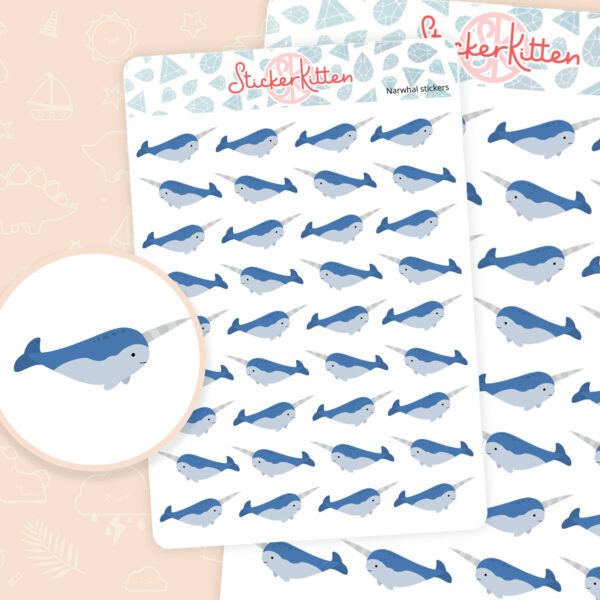 narwhal stickers - planner stickers by StickerKitten UK